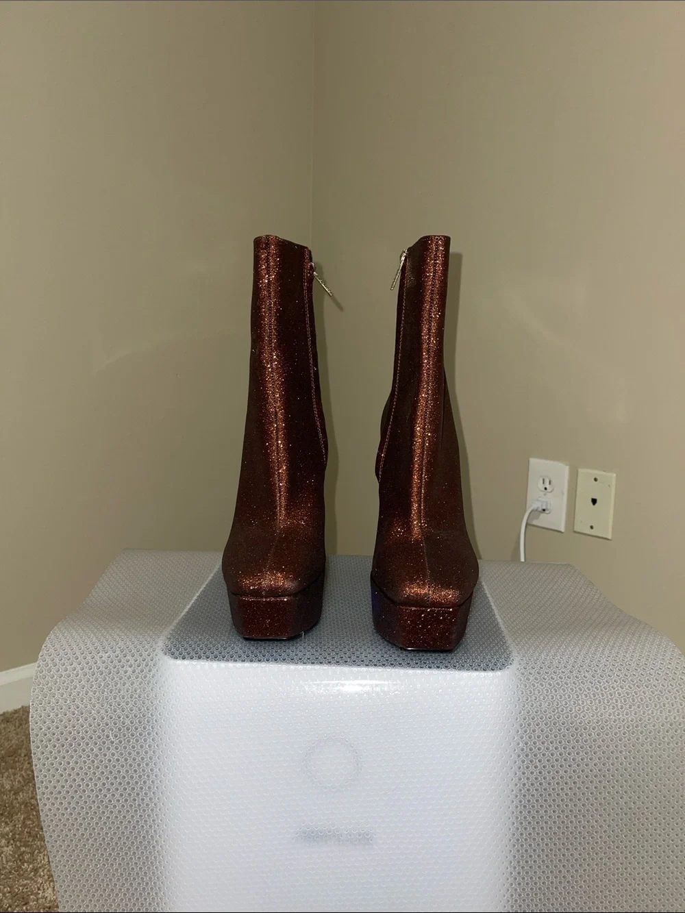 Guess Metallic Copper Glitter Platform Ankle Boots
